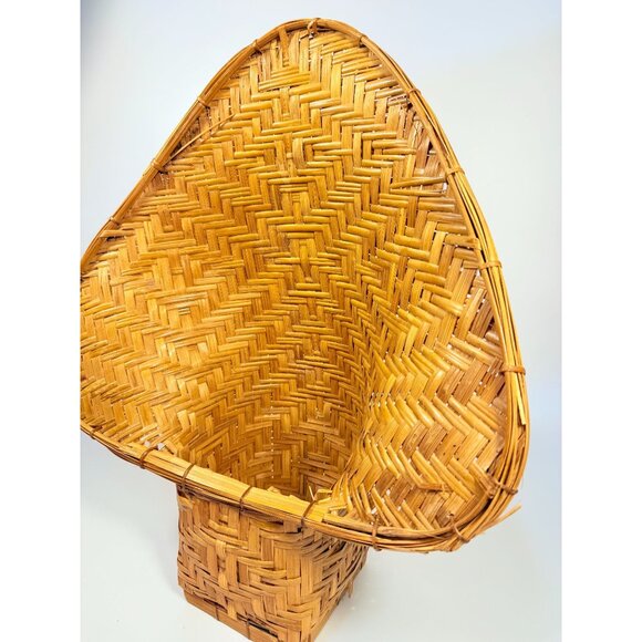 Wicker Rattan Basket Planter Pot Fan Back Spade Hand Woven Retro Boho Mid Centur - Picture 9 of 16